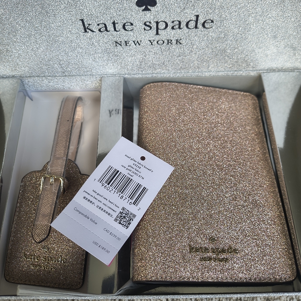 Kate Spade Rose Gold Glitter Travel Accessories